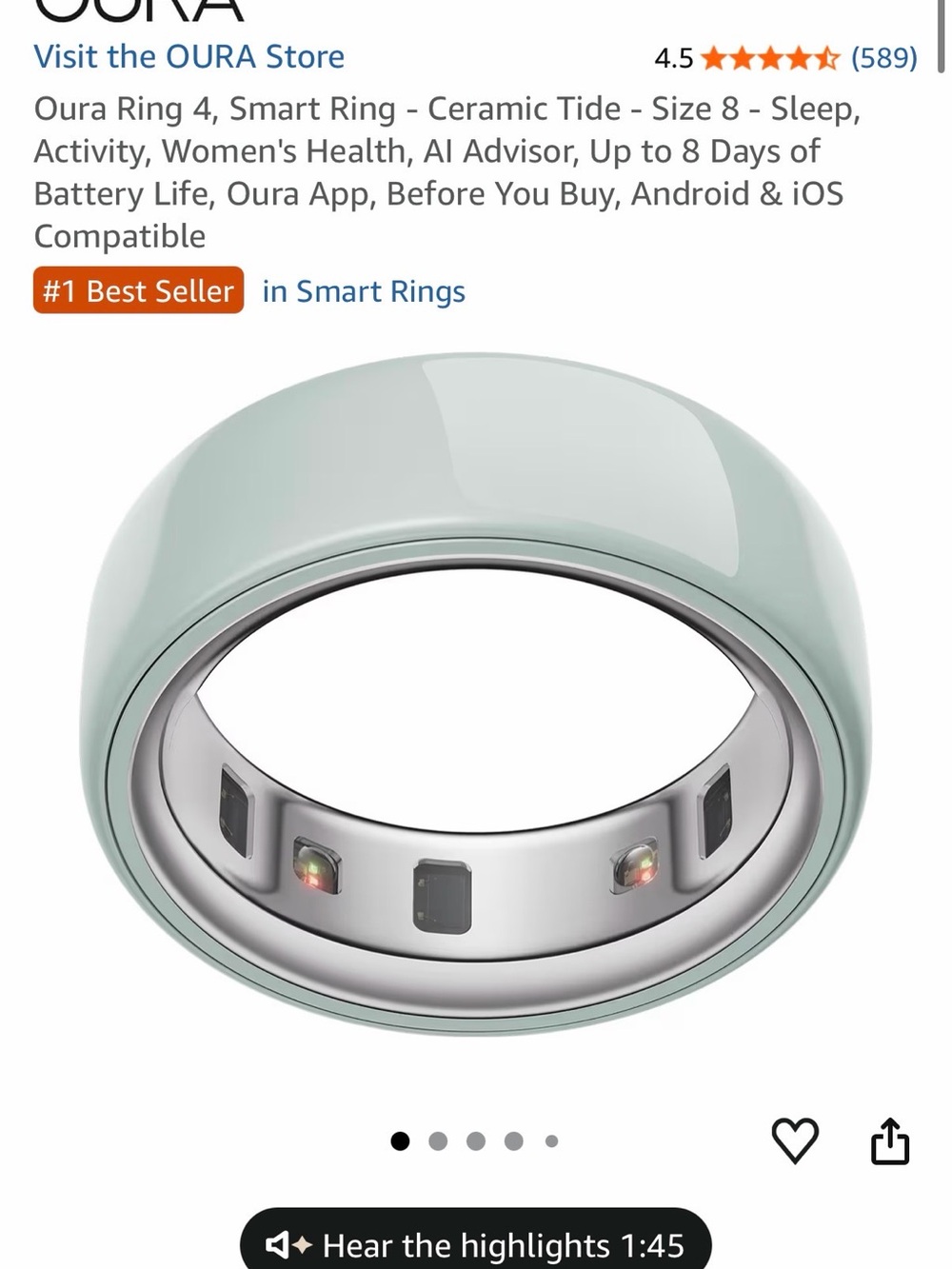 Oura Ceramic Smart Ring in Tide Seafoam Green
